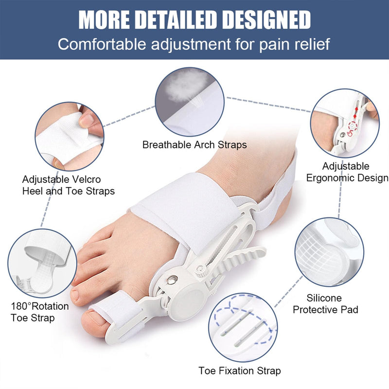 Bunion Corrector for Women & Men - Adjustable Nighttime Big Toe Straightener Bunions Splint with ABS Support for Hallux Valgus Relief Hammer Toe Brace Sleeping Home Use Left/Right Feet - 1PC Grey