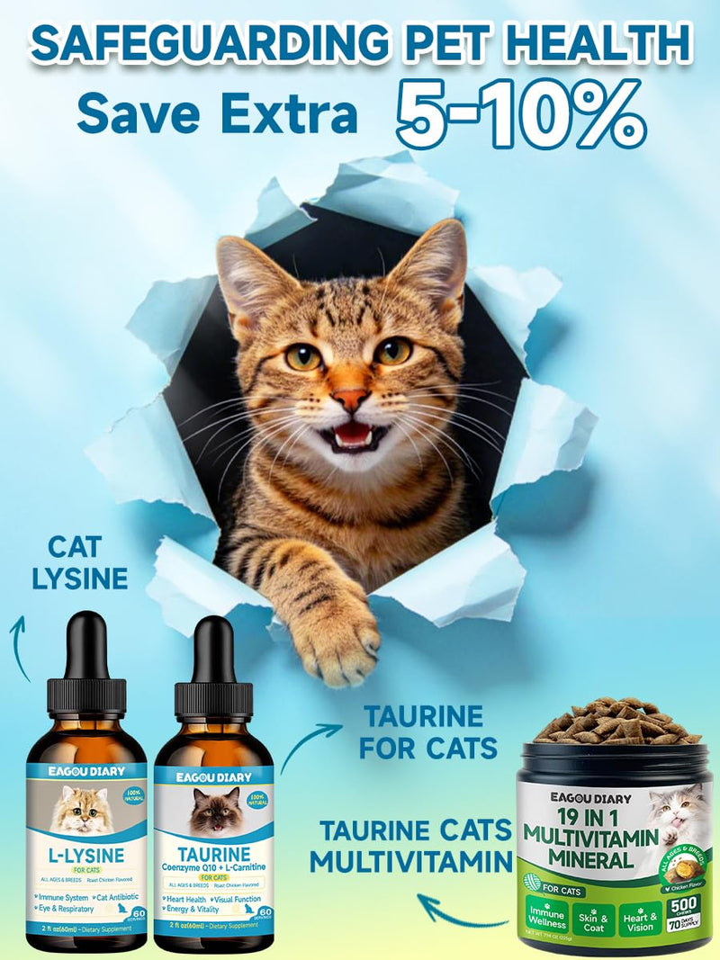 Eagou Diary Senior Collagen for Cats Joint Supplement - MSM, Biotin, Omega-3, Taurine, Glucosamine for Cat, Hip & Joint Supplement for Cats, Digestive & Immunity Support, 60ml Liquid Cat Collagen