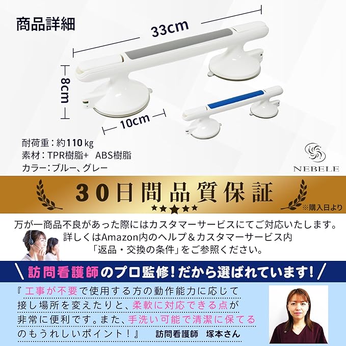 NEBELE Bath Handrail Nursing Care Indoor Bath Handrail Bathtub Handrail Tub Bathroom (Blue) - BeesActive Australia