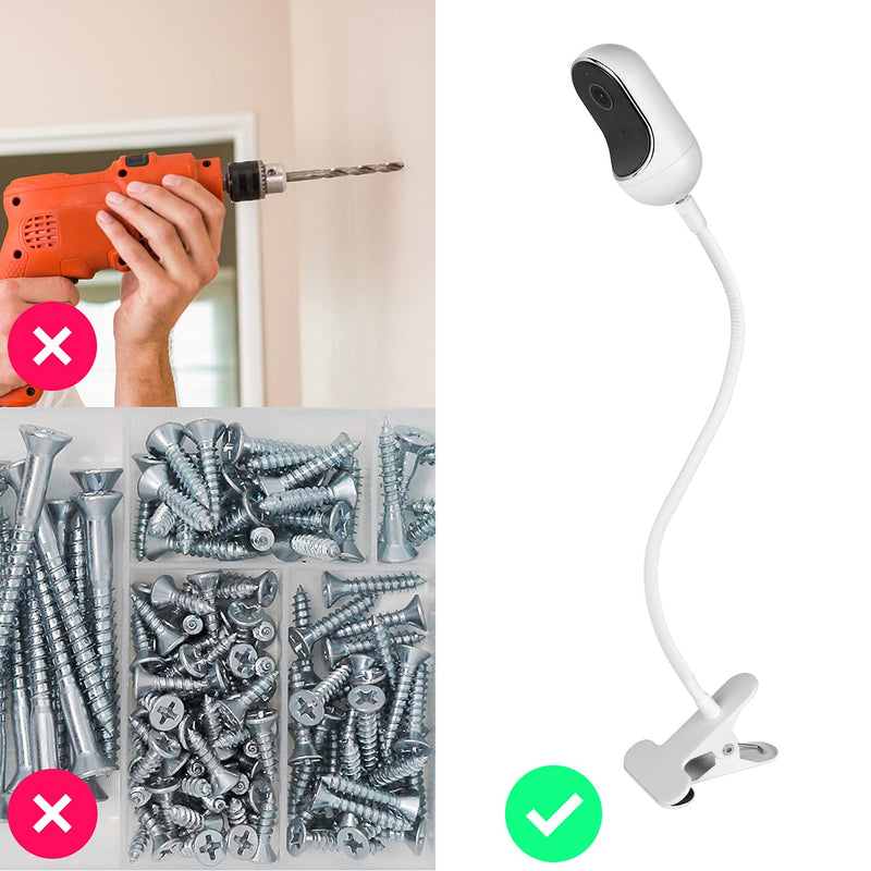 Flexible Clip Mount Compatible with Owlet, Motorola and Other Baby Monitor Camera with 1/4 Threaded Hole without Tools or Wall Damage - White - BeesActive Australia