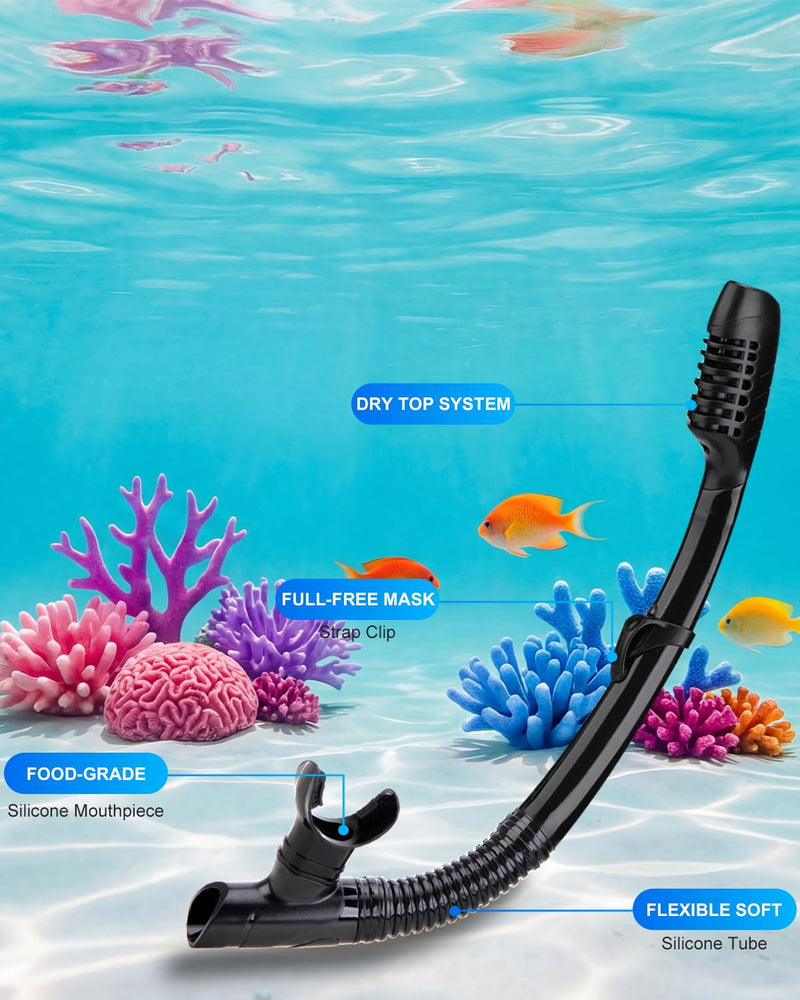 Snorkeling Gear for Adults, Dry Snorkel Mask Set, Scuba Diving Snorkle mask Set Adult, Panoramic Wide View Anti-Fog Dive mask, Swimming Diving Snorkeling Packages BLACK - BeesActive Australia