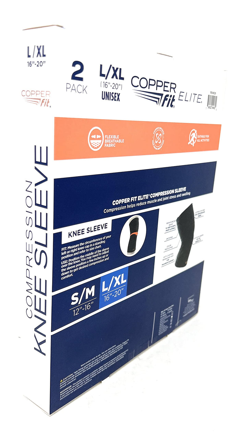 Copperfit Elite Knee Support Knee Sleeve for Joint Pain and Arthritis Relief L/XL - 2 Pack