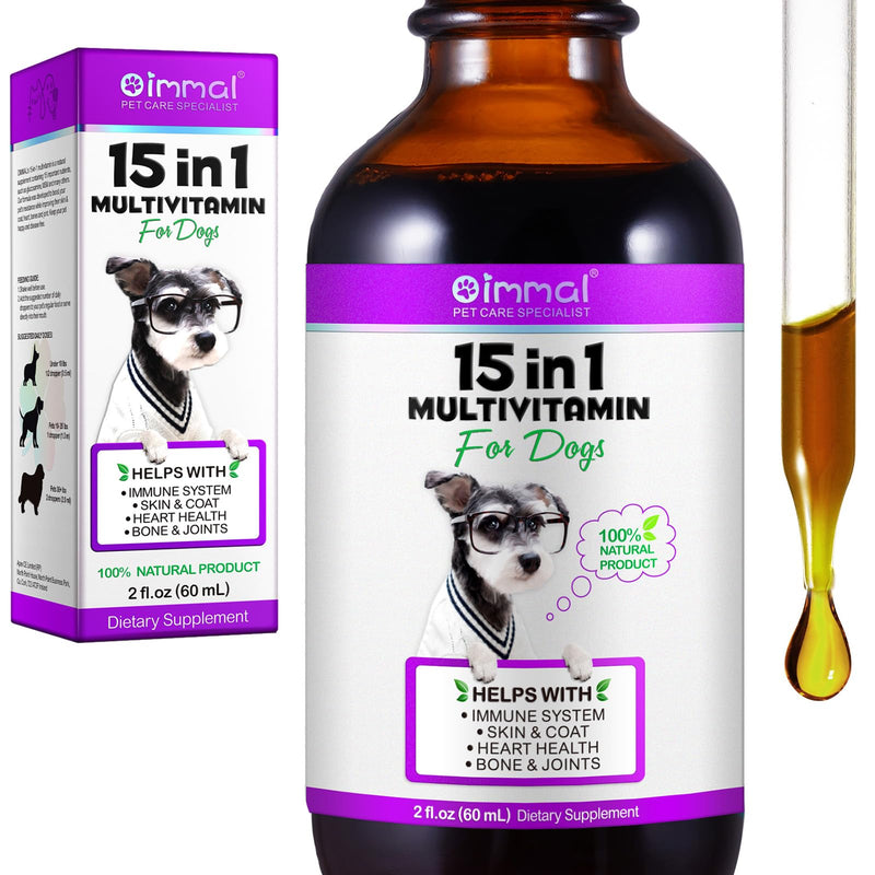 Dog Vitamins and Supplements, Dog Vitamin Liquid for Hip and Joint, Skin Coat, Skin Health, Gut Health, Heart Health, 15 in 1 Multivitamin for Dogs All Breeds and Ages, Dogs Herb Supplement (60ml) Vitamin for Dogs