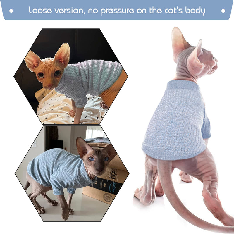 DENTRUN Sphynx Hairless Cats Shirt Pullover Kitten T-Shirts, Breathable Cat Wear Turtleneck Sweater Adorable Cat's Clothes Vest Pajamas Jumpsuit Medium Blue - BeesActive Australia
