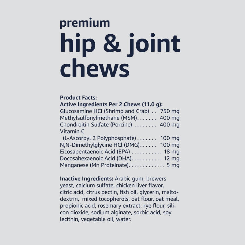 Amazon Basics Premium Dog Hip & Joint Supplement Chews with EPA and DHA, 60 Count (Previously Solimo) 60 Count (Pack of 1)