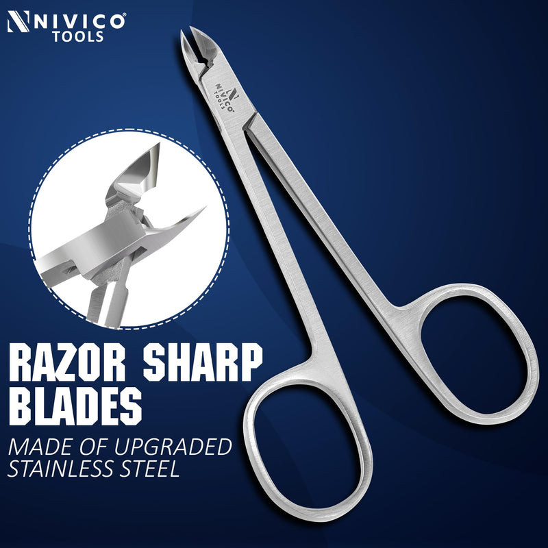 NIVICO Cuticle Nipper with Rings, 10cm, 5mm Tip, Cuticle Trimmer - Satin Finish Podiatry Cuticle Nippers for Manicure & Pedicure Professional Cuticle Remover Tool