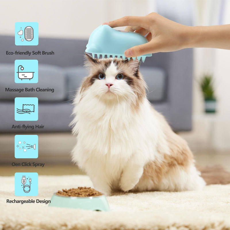 cat brush with steam,cat steam brush,3-in-1 steam brush cat spray massage comb cat comb,grooming brush pet hair removal comb for cat and dog ，2 spray opening Blue - BeesActive Australia