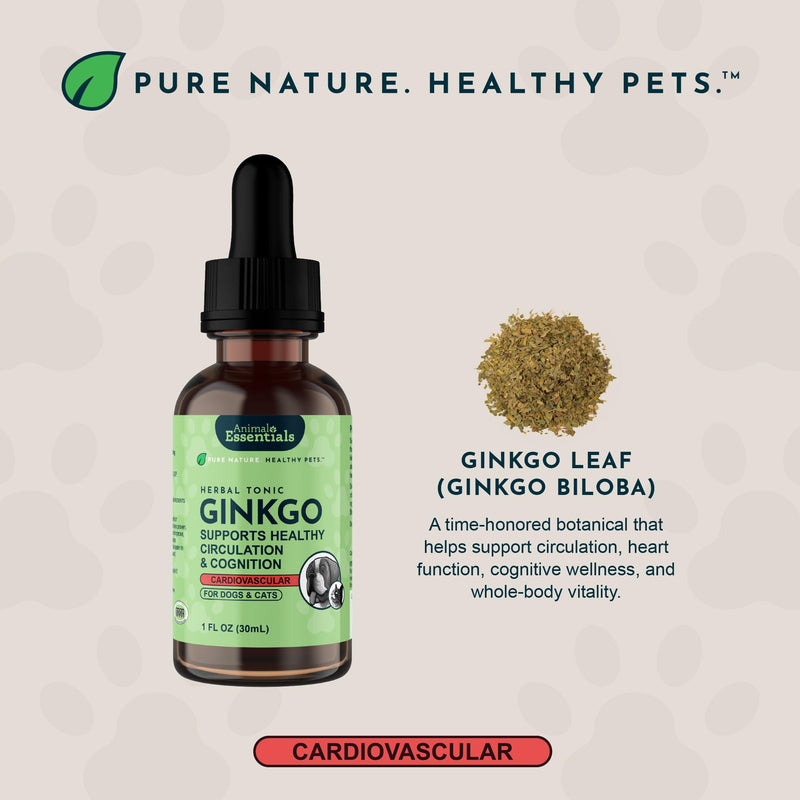 Animal Essentials Ginkgo Herbal Tonic for Dogs & Cats - Liquid Ginkgo Biloba Supplement, Supports Heart & Cognitive Health, Natural Senior Pet Support, Rich in Antioxidants - 2 fl oz 2 Fl Oz (Pack of 1)