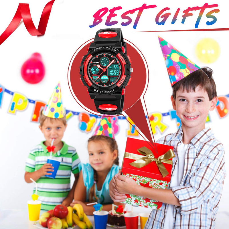 ATIMO LED Multi Function Waterproof Watch for Kids - Kids Gifts red