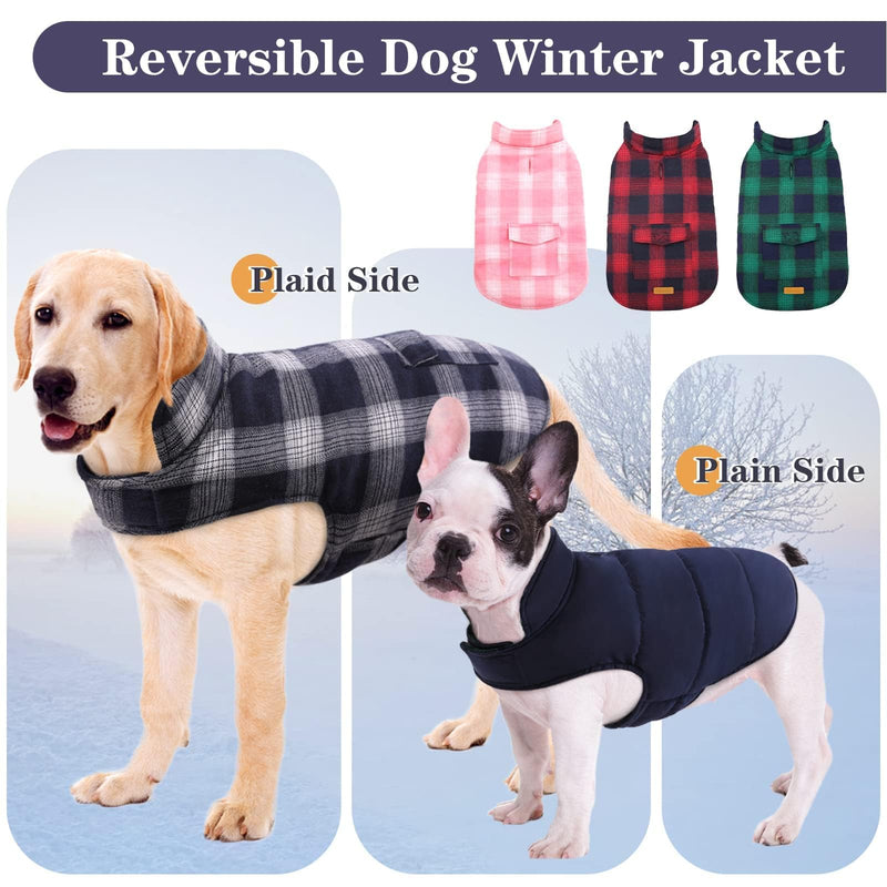 Kuoser Dog Winter Coat, Reversible Dog Jacket, Warm Dog Coat British Style Puppy Cold Weather Coat, Windproof Dog Clothes Dog Vest for Small Medium and Large Dogs Dark Blue L Large (Chest Girth: 20.9-24.4'') Blue Plaid - BeesActive Australia