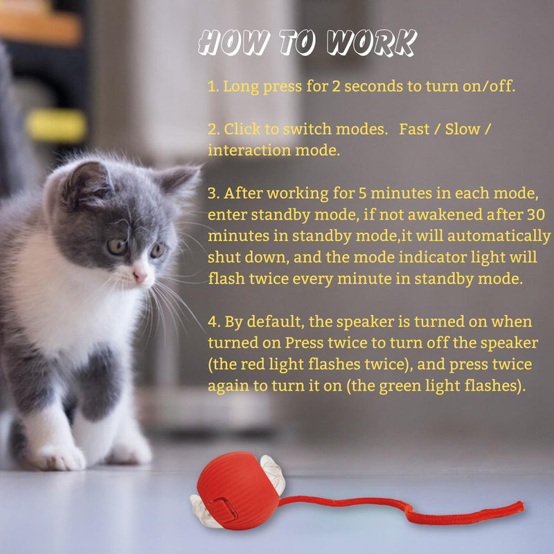Interactive Rolling Cat Ball, 2025 New Electric Rolling Ball Cat Toy, Interactive Cat Dog Toys Ball,360° Smart Automatic Rolling Pet Ball, Fast Rolling Toy for Dog and Cat Red - BeesActive Australia