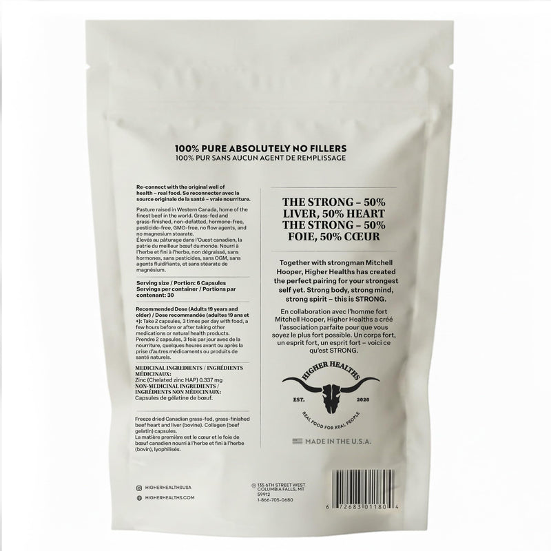 Strong Grass-Fed Beef Organ Supplement for Women & Men, 180 Capsules | Grass-fed beef organs for women and men; beef organ supplement with liver, heart, CoQ10, iron and B12; made in USA