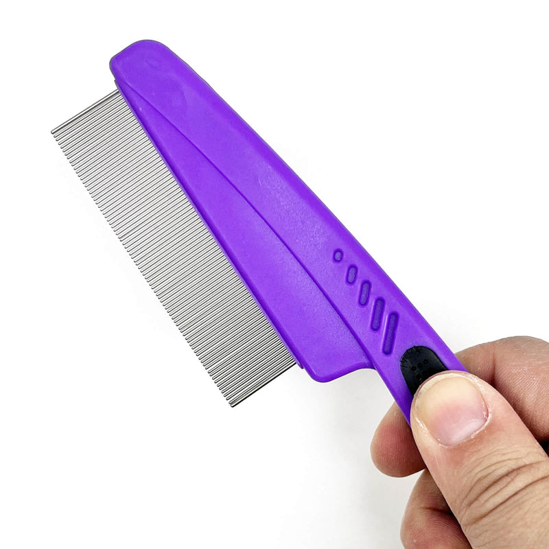 Flea Comb with Rubber Handle, Fine Teeth Lice Comb, Professional Grooming Comb Pet Hair Comb for Dog Cat Small Pets (Purple) - BeesActive Australia