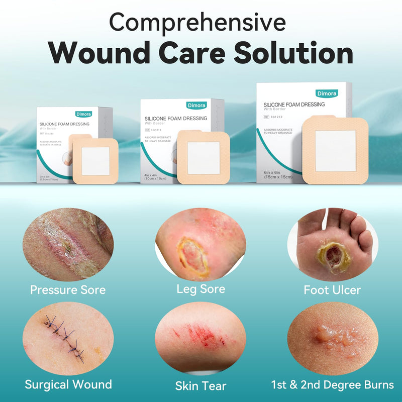 Dimora Silicone Foam Dressing 4"x4" for Wound Care Bed Sore Patches 40 Pack 4" x 4" (40 PCS)