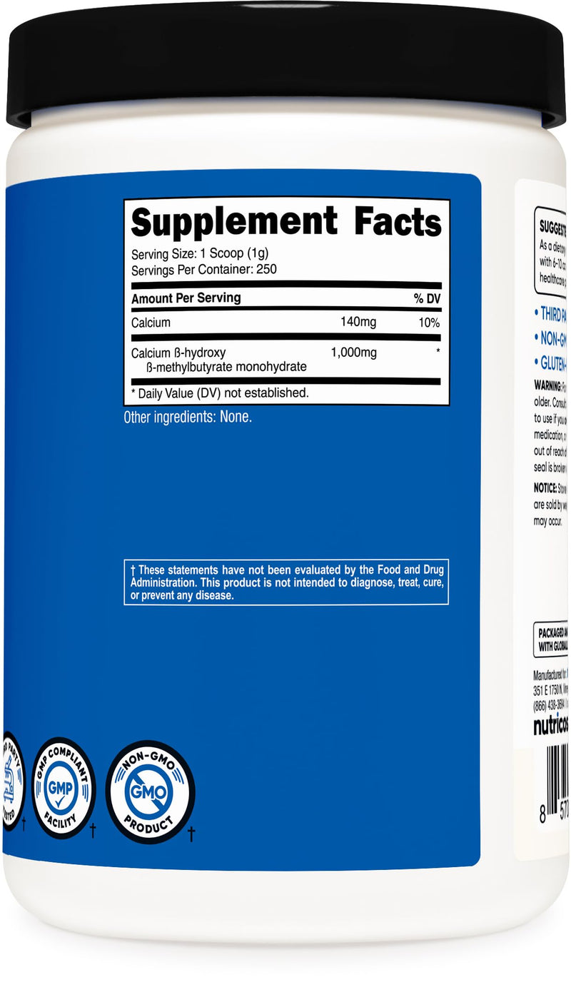 Nutricost HMB Powder (Beta-Hydroxy Beta-Methylbutyrate) 250 Grams - Gluten Free & Non-GMO (Pack of 2) 8.82 Ounce (Pack of 2)