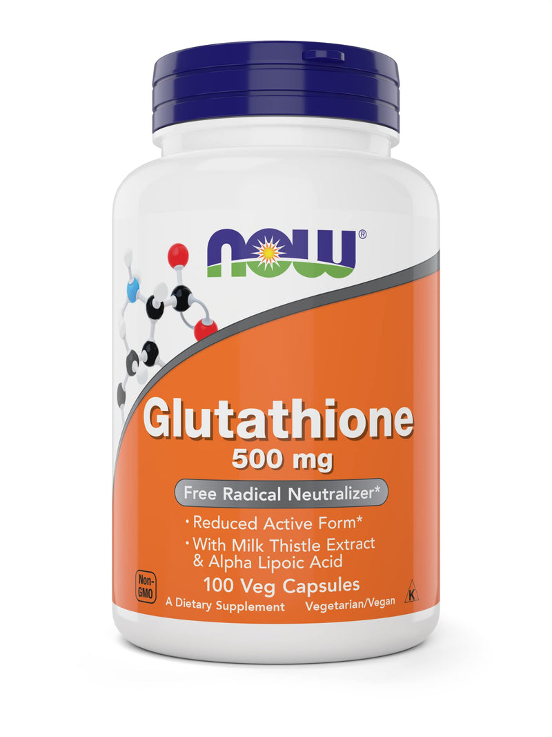 Now Glutathione 500 mg, 100 Vegan Capsules - Reduced Form GSH Supplement - Enhanced with Milk Thistle Extract and Alpha Lipoic Acid