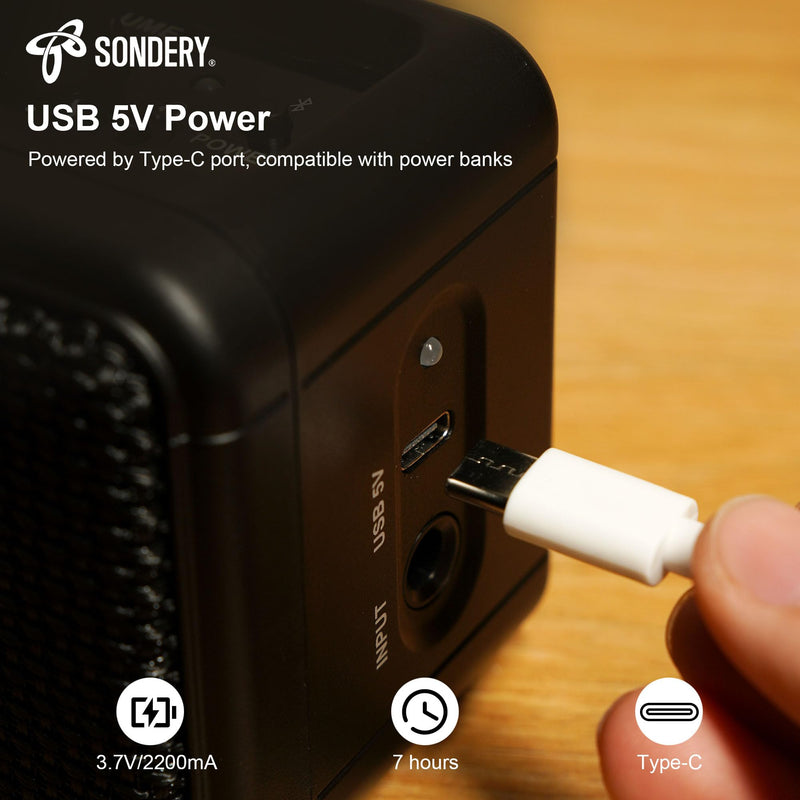 Sondery 5W Mini Amp for Electric Guitar Rechargeable with OD Clean Effects Black