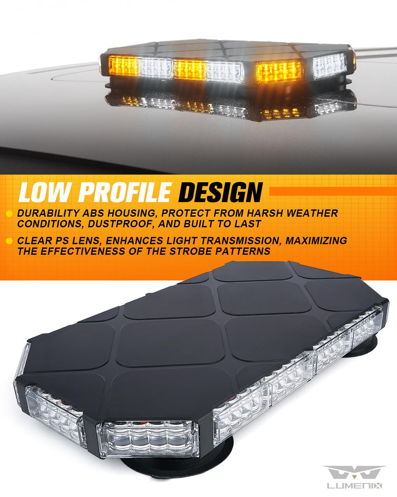 LUMENIX 56 LED Roof Top Strobe Beacon Lights Bar Rooftop Hazard Warning Emergency Safety Flashing Plow Light for Construction Vehicles Tow Commercial Trucks Postal Security Cars Snowplow - Amber White White Amber - BeesActive Australia