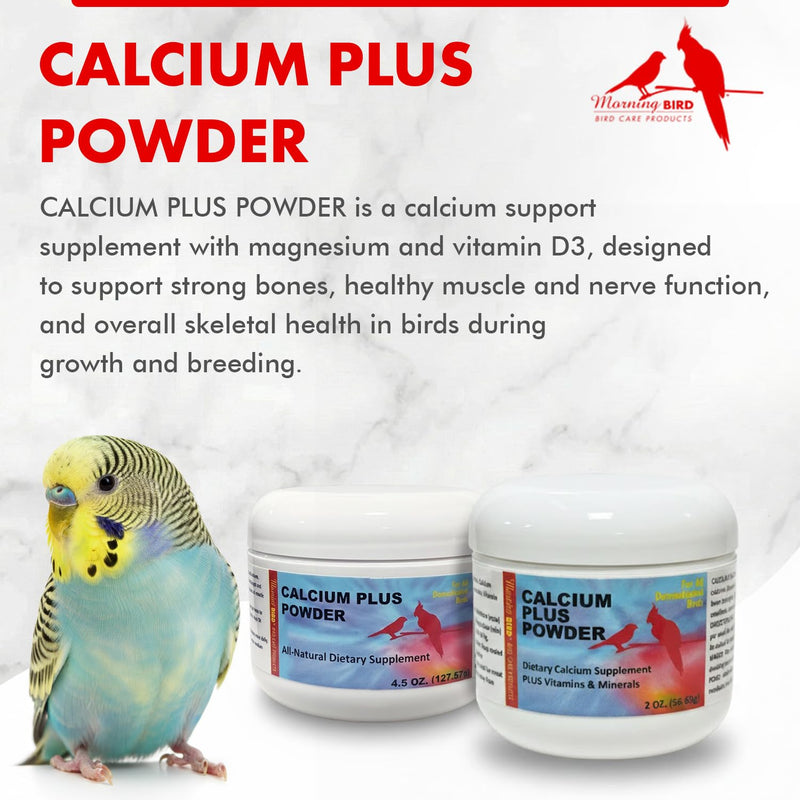 Morning Bird Calcium Plus Powder for Birds 4.5 oz – Calcium Supplement with Essential Vitamins & Minerals – Supports Bone Health, Muscle Function & Digestive Balance – Easy-to-Mix Calcium Formula