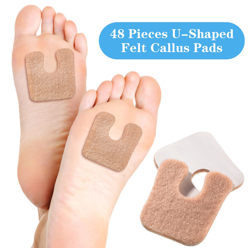 Zonon 48 Pieces U-Shaped Felt Callus Pads Metatarsal Foot Pads for Pain Relief, White, Unisex, Ball of Foot Cushions(Beige) Beige