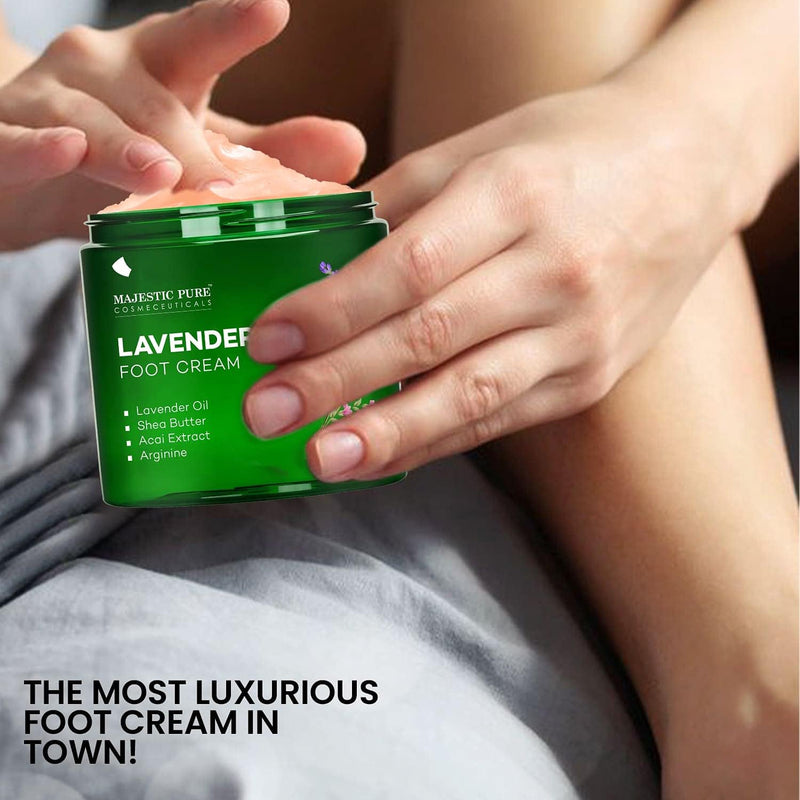 Majestic Pure Lavender Oil Foot Cream, Warming Cream - Calluses, Dry Cracked Feet, Hands, Heels, Elbow, Nails, and Knees - Softens & Moisturizes Skin - 8 oz 8 Fl Oz (Pack of 1)