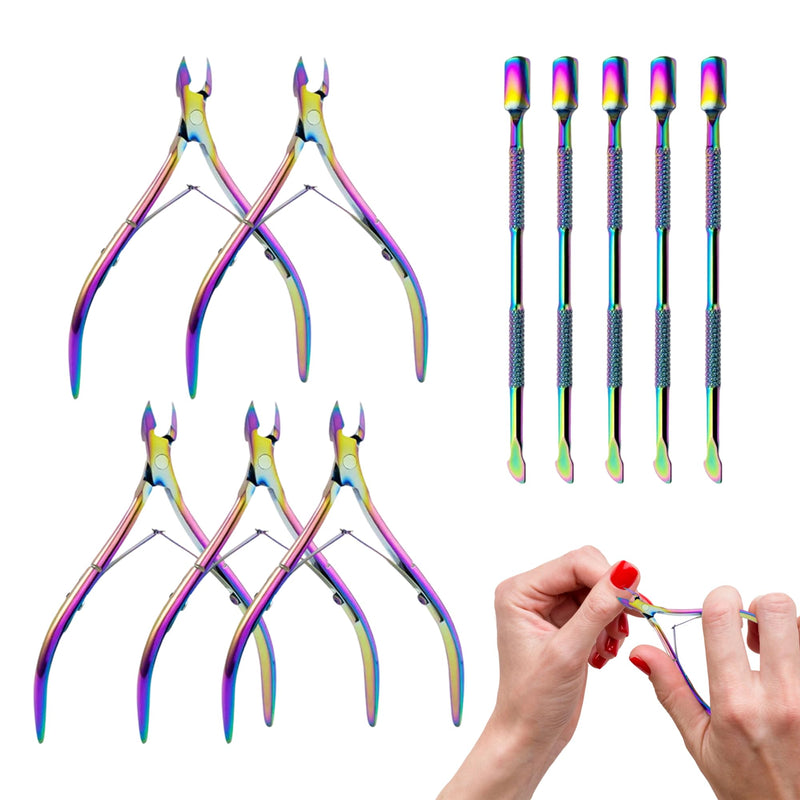 10 Pcs Cuticle Trimmer with Pusher,Stainless Steel, Nail Edge Cutter Clippers Dead Skin Trimmer Pointed Pedicure Manicure Nipper Remover Care Tools Bulk for Fingernails Toenails(Rainbow) - BeesActive Australia
