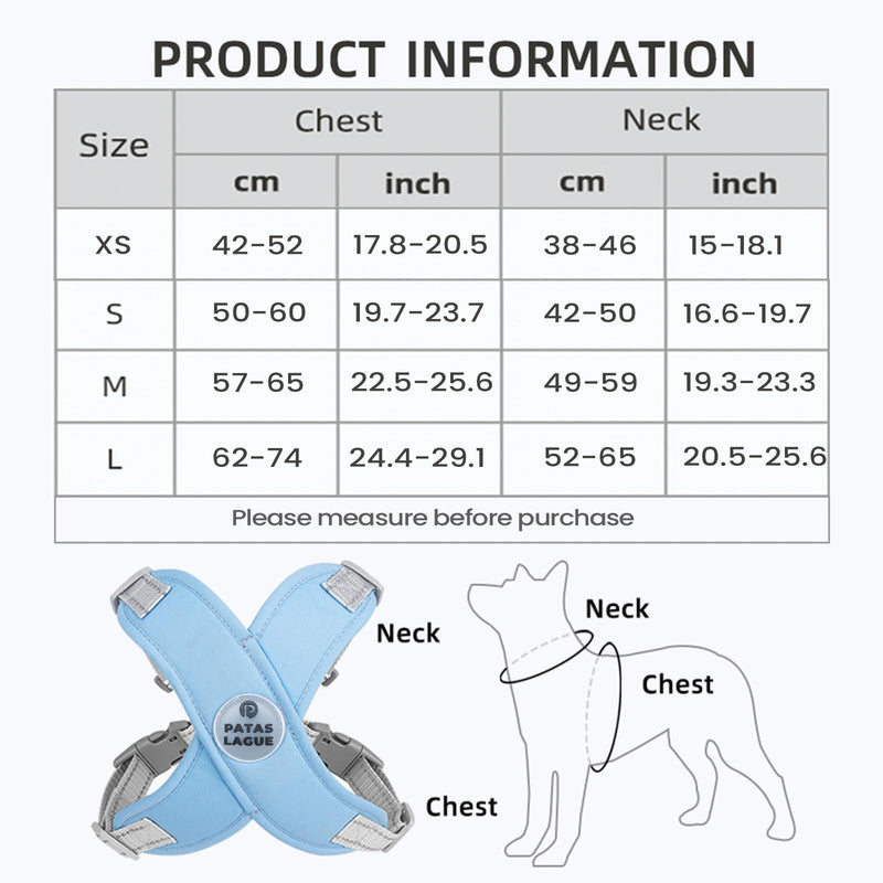 Patas Lague Dog Harness with Leash Set Adjustable Soft Padded Step-in Dog Vest No Choke No Pull Reflective for Small Medium Dogs with Poop Bags and Dispenser, Solid and No-chew, Blue S S (Neck 16.6-19.7'' Chest 19.7-23.7'') - BeesActive Australia