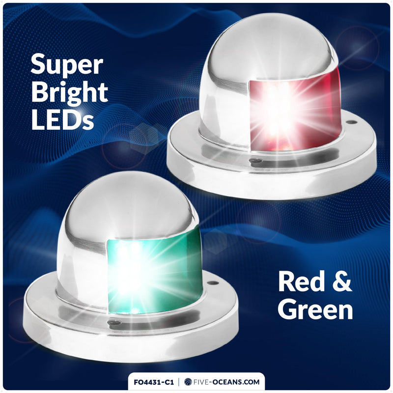 Five Oceans Boat Navigation Lights - LED Bow Light, Navigation Lights for Boats LED Red and Green, Boat Lights Navigation Horizontal Mount Sidelight, 12V, USCG Rules 2NM - FO4431-C1 Sidelights