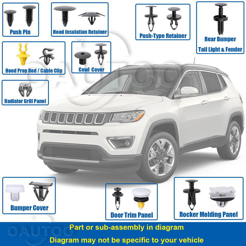 OAUTOO 210pcs for Jeep Compass 2007-On Auto Body Interior and Exterior Retainer Fastener Clip Assortment