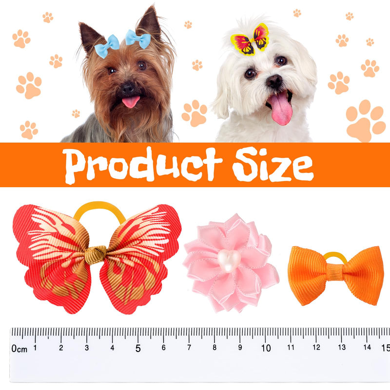 Janinka 36 Pieces Dog Hair Bows with Rubber Bands Butterfly Dog Knotted Bows Flower Pearls Hair Bows Elastic Hair Ties Bands Pets Dogs Cats Grooming Accessories - BeesActive Australia