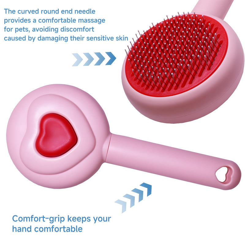 Pet Beauty Hair Removal Comb Cat Brush - One click Release Care Cat Comb Dog Hair Removal Brush - Suitable for long and short hair opening comb - Remove loose and falling hair (Pink) Pink - BeesActive Australia