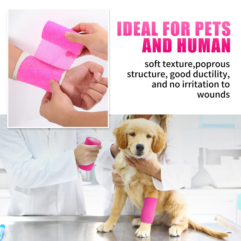 Vet Wrap - Self Adhesive Bandage Wrap Cohesive 4 Inch 5 Yards,Self Adherent Athletic Bandages for Horse Dogs Cat Pet Animals Hot Pink 6 Rolls - BeesActive Australia