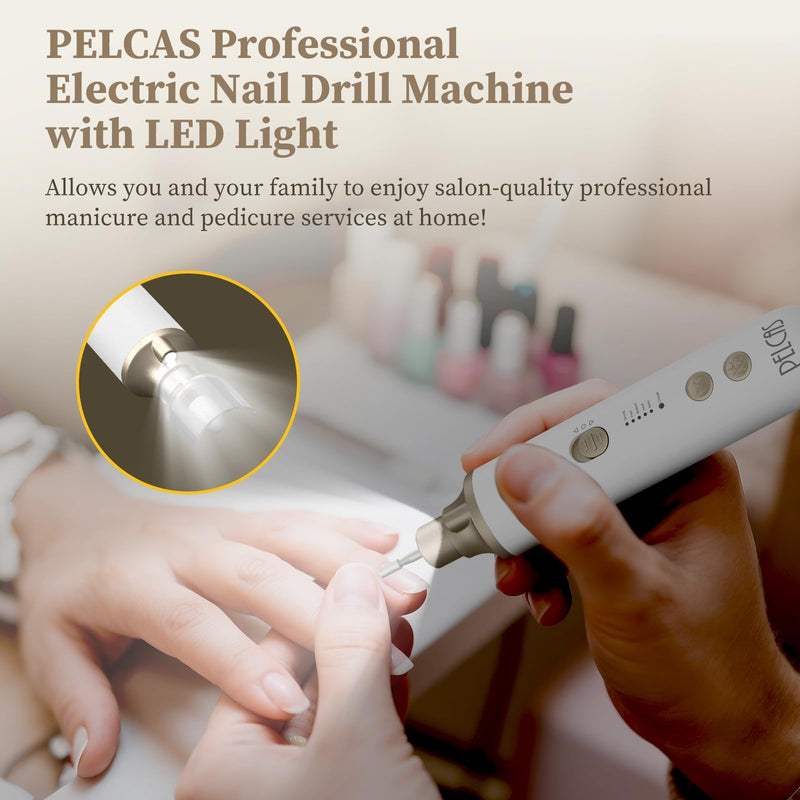 PELCAS 8 in 1 Cordless Nail Drill, Electric Nail Filer 5 Speeds Manicure & Pedicure Kit with LED Light, Electric Foot Callus Remover for Foot Callus, Toenail, Thick Nails, Finger Nails Golden - BeesActive Australia