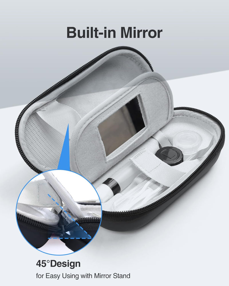 Luxtude Contact Lens Case, Cute Glasses and Contact Case 2 in 1, Built-in Mirror & Tweezers & Contact Lense Solution Bottle, Double Layer Travel Contacts Cases for Well Protection, Black
