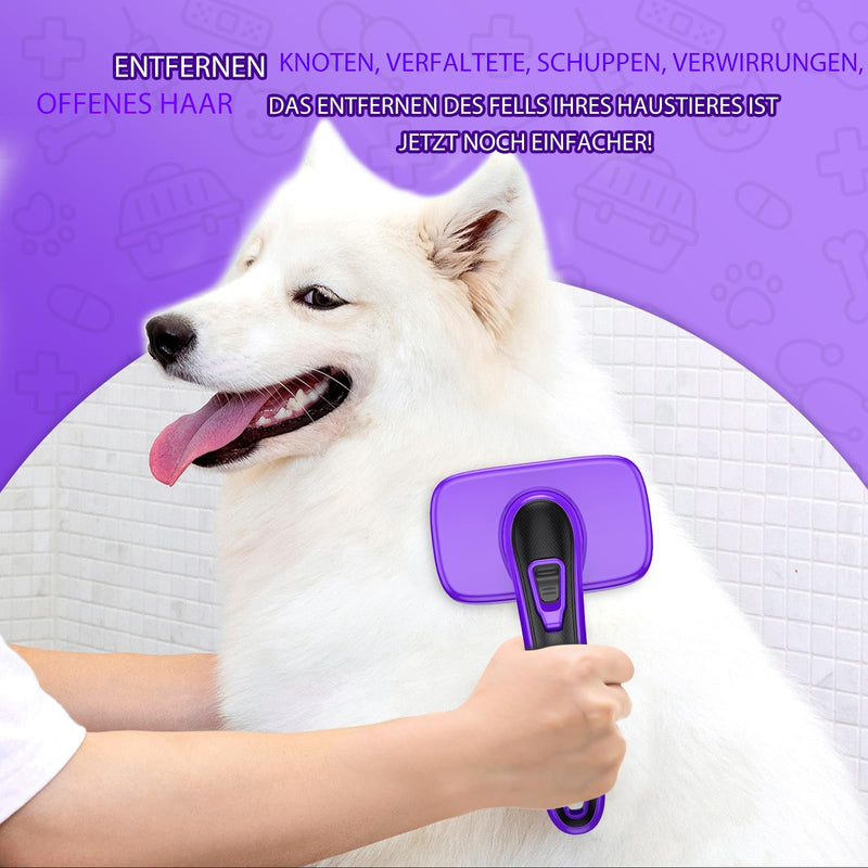 YOPETAYU Dog Brush for Dogs, Cats and Pets, Self-Cleaning, Against Undercoat and Loose Fur, Reduces Hair, Gentle on the Skin, for Large, Medium and Small Dogs and Cats, Purple - BeesActive Australia