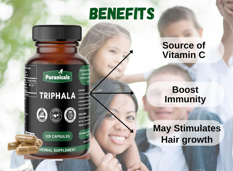 Triphala Premium 320 Capsules Non-GMO and Gluten Free | Herbal Supplement | 600 mg Per Serving | Made with Amla Bibhitaki Haritaki Powder Triphala Capsules 320 Count (Pack of 1) - BeesActive Australia