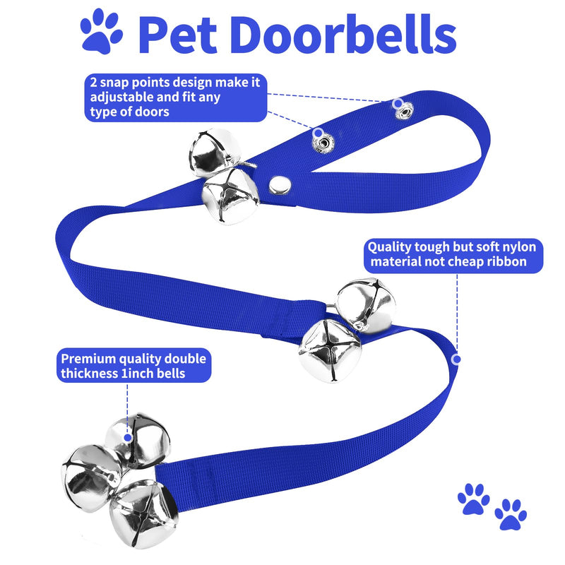 3 Pack Dog Doorbells, Pet Training Bells for Go Outside Potty Training and Communication Device Large Loud Dog Bell Cat Puppy Interactive Toys Adjustable Strap Door Bell (Dark Blue) Dark Blue - BeesActive Australia