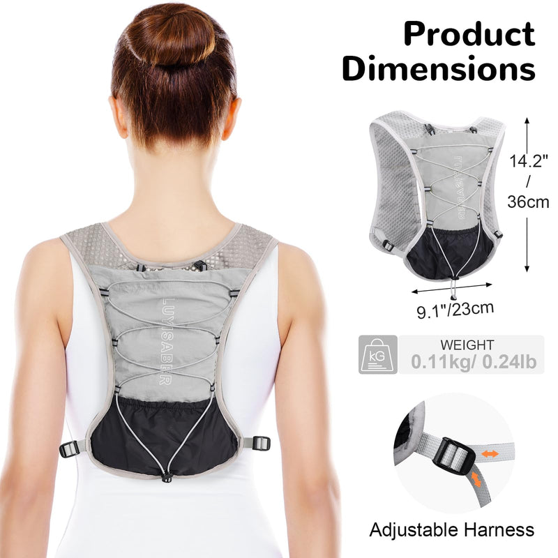 Hydro Pack Running Vest for Men Women, Hydration Backpack with 2L Water Badder, Lightweight Water Vest grey