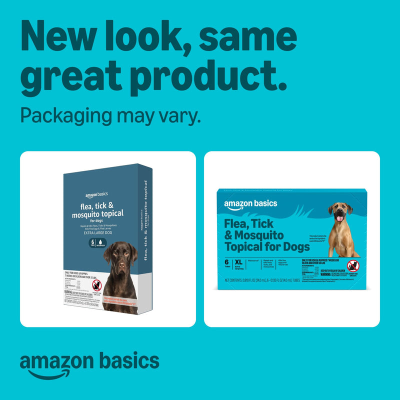 Amazon Basics Preventative Flea, Tick & Mosquito Topical Treatment for X-Large Dogs (Over 55 pounds), Kills Fleas, Long-Lasting, 6 Count, Packaging May Vary