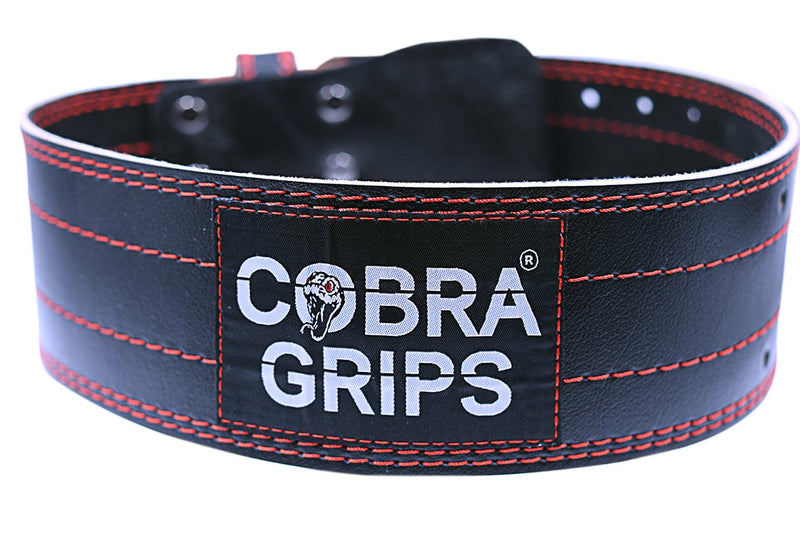 Weight Power Lifting Belt 4” Wide Cobra Grips Premium Genuine Leather Belt for Men & Women Adjustable Weightlifting Back Support RED Small 27"-35"