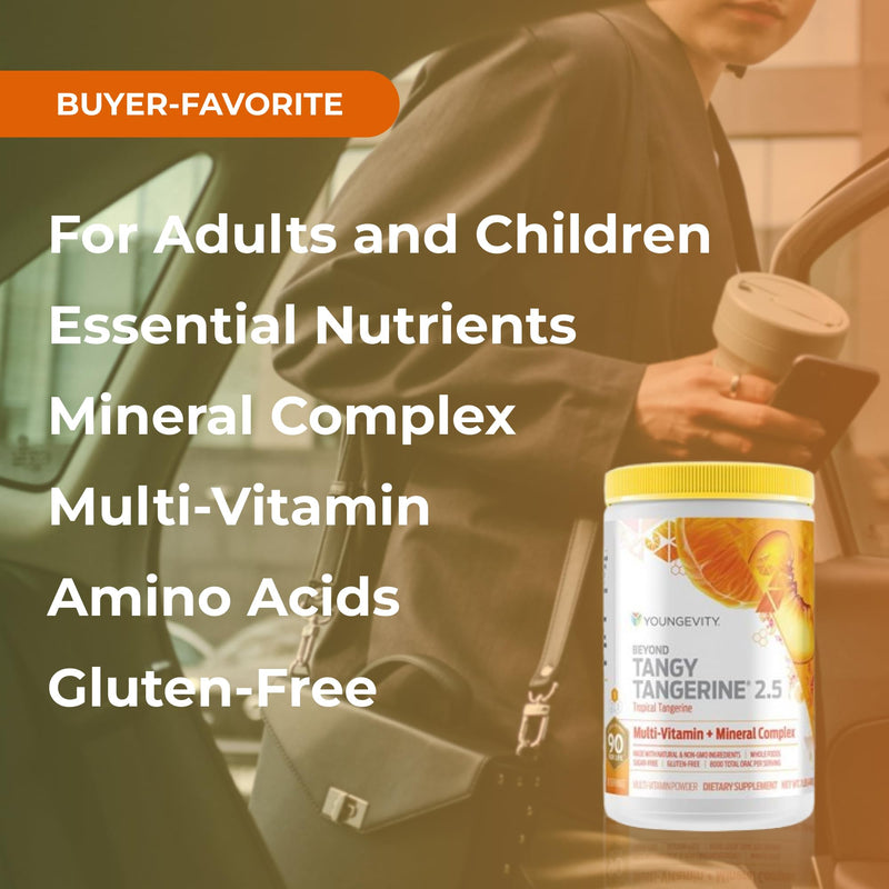 Youngevity Beyond Tangy Tangerine 2.5 Multivitamin Powder, 30 Servings | High-potency vitamins and minerals, natural whole foods, synergistic cofactors, non-GMO, sugar-free, gluten-free, 8,000 ORAC 1
