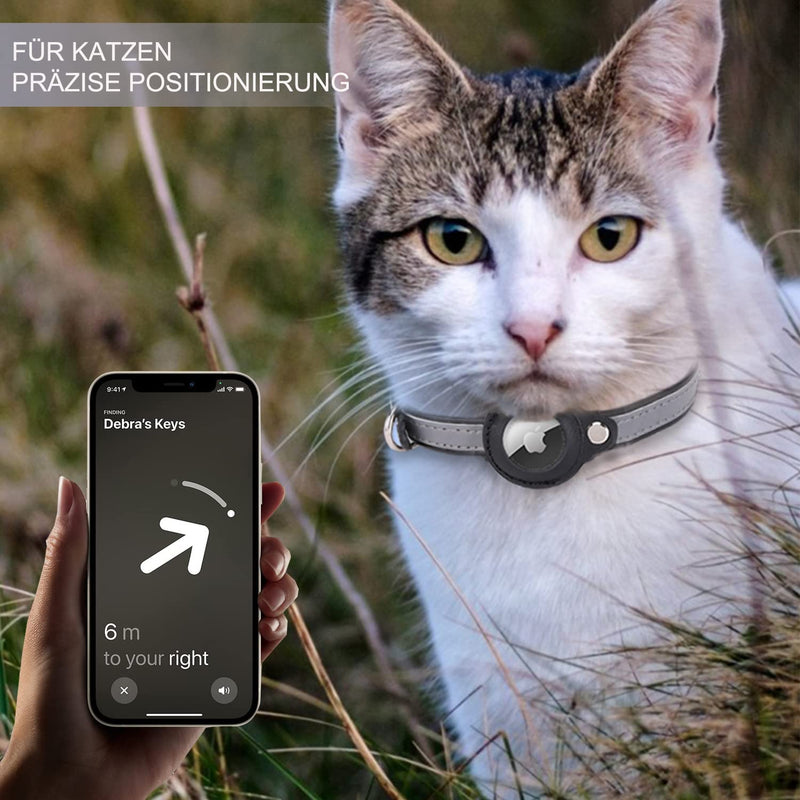 Airtag cat collar, leather airtag collar cat, reflective adjustable GPS cat collar, airtag case for tracking cat, anti-lost, airtag cat for large/medium/small cats (S, black... S black - BeesActive Australia