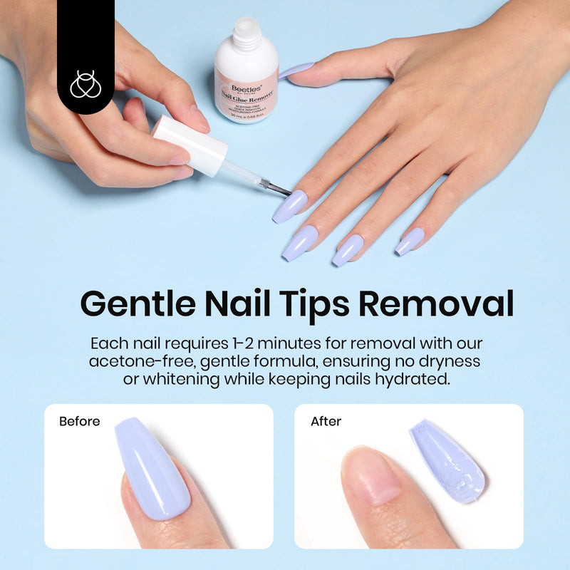 Beetles 2 Pcs Nail Glue Remover 20 ml for Press on Nails, False Nails Glue Remover for Fake Nail Tips Acrylics Nails Adhesive Remover Includes Cuticle Pusher, Not for Uv Gel Glue or Gel Polish 9-2 Pcs Nail Glue Remover 20 ml