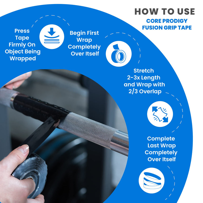 Core Prodigy Fusion Grip Tape - Silicone Rubber Wrap for Pull Up Bars, Barbells, Dumbbells, Sports and Gym Equipment, and Tools Black 36 Feet - BeesActive Australia