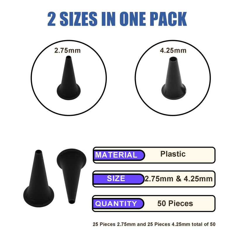 Disposable Otoscope Covers, 50-Pack Universal Ear Specula Tips with 2.75mm & 4.25mm Sizes (25 Each) for Adults & Children, Fit All Major Otoscope Brands - BeesActive Australia