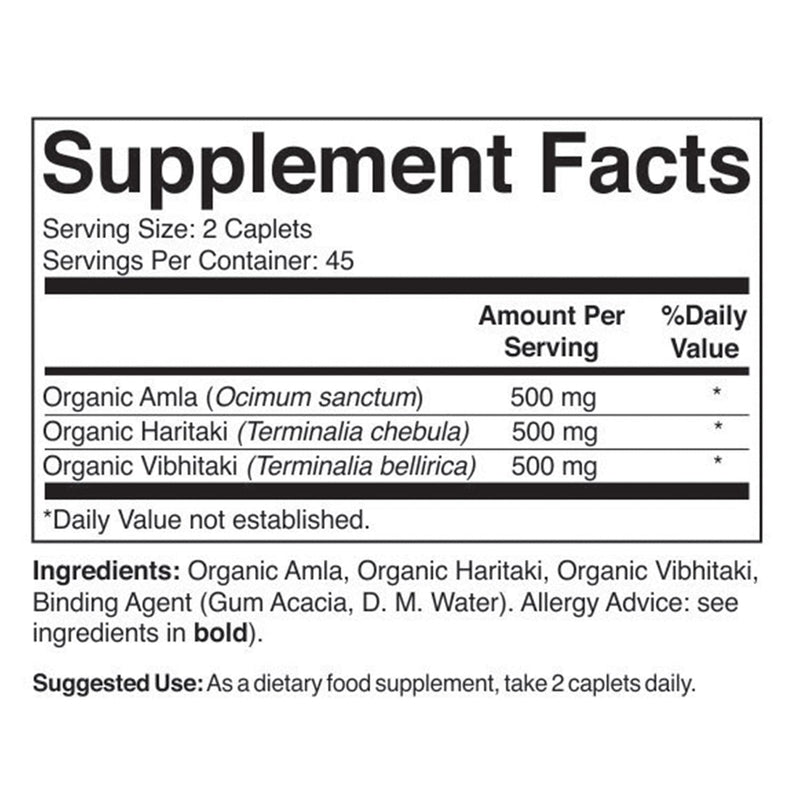 Brieofood Organic Triphala 1500mg, 45 Servings, Vegetarian, Gluten Free, 90 Vegetarian Tablets - BeesActive Australia