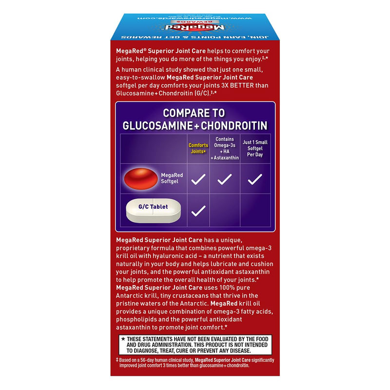 MegaRed 353mg Omega-3 Krill Oil Joint Care Supplement with EPA/DHA Fatty Acids, Antioxidants, Hyaluronic Acid, No Fishy Burp Aftertaste as with Fish Oil, 60 Count Softgels
