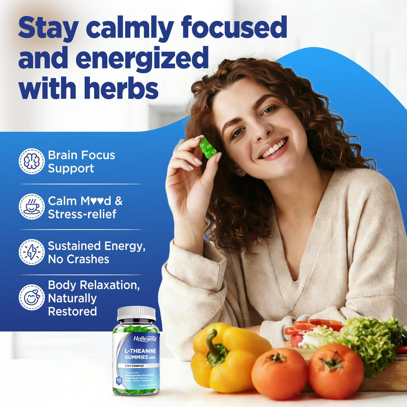 L-Theanine Gummies, l'theanine 400mg Supplement for Adults & Kids | With Ashwagandha, GABA, 5HTP, Lemon Balm, Vitamin B6, Relax, Zzz & Focus Support, Vegan, Lemon Flavor, 120 Chewables 1 Count (Pack of 120)