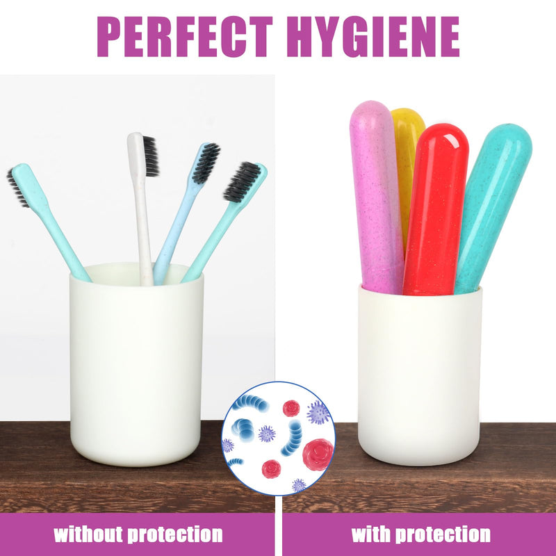 6 Pack Toothbrush Travel Case, Travel Toothbrush Holder, Sanitary Toothbrush Storage, Eco-friendly Toothbrush Protector Covering for Traveling, Business，Camping, Home, School Cyan+Pink+Purple+Yellow+Red+Beige - BeesActive Australia