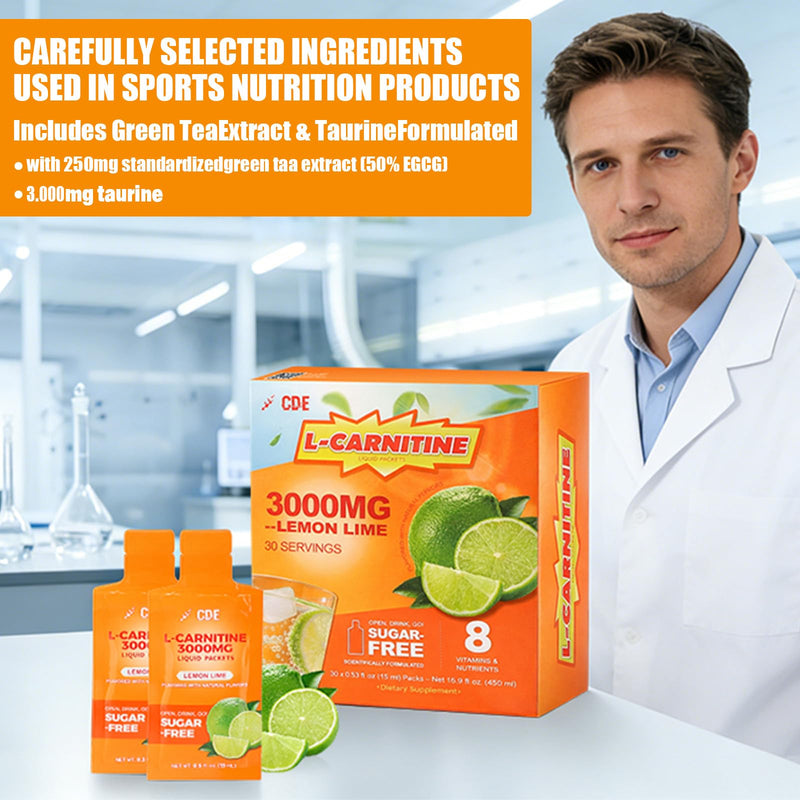 L-Carnitine Liquid Supplement with l carnitine 3000 and l carnitine – Pre-Workout Formula with Green Tea, Taurine & Electrolytes for Active Performance (30 Sachets) 0.51 Fl Oz (Pack of 30)
